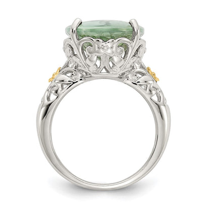 14K/silver Bicolor Shey Couture Sterlingsilber Rhodiniert mit 14K Akzente Oval Grün Quarz Ring