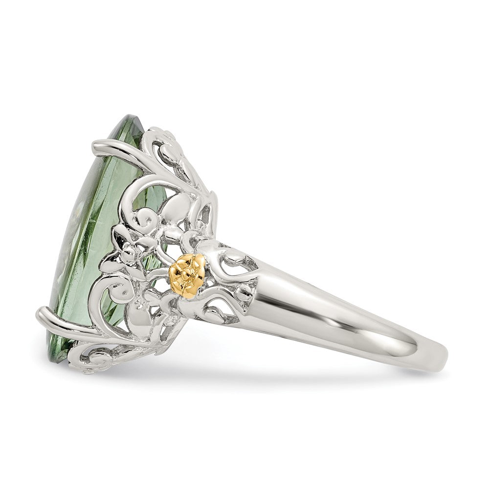 14K/silver Bicolor Shey Couture Sterlingsilber Rhodiniert mit 14K Akzente Oval Grün Quarz Ring