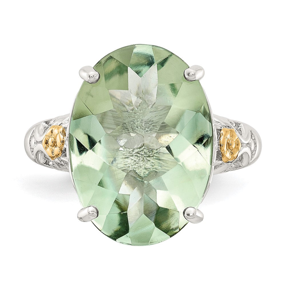 14K/silver Bicolor Shey Couture Sterlingsilber Rhodiniert mit 14K Akzente Oval Grün Quarz Ring