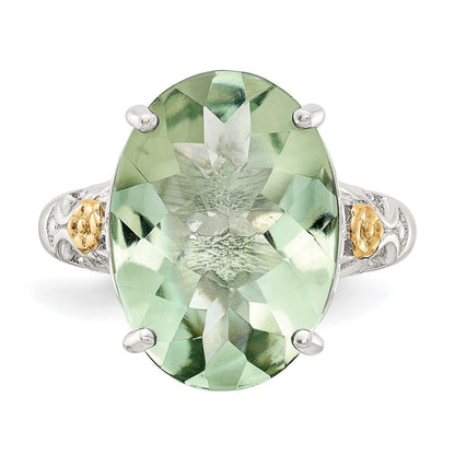 14K/silver Bicolor Shey Couture Sterlingsilber Rhodiniert mit 14K Akzente Oval Grün Quarz Ring