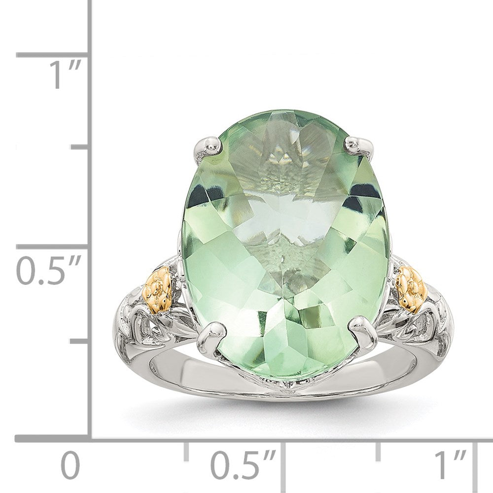 14K/silver Bicolor Shey Couture Sterlingsilber Rhodiniert mit 14K Akzente Oval Grün Quarz Ring