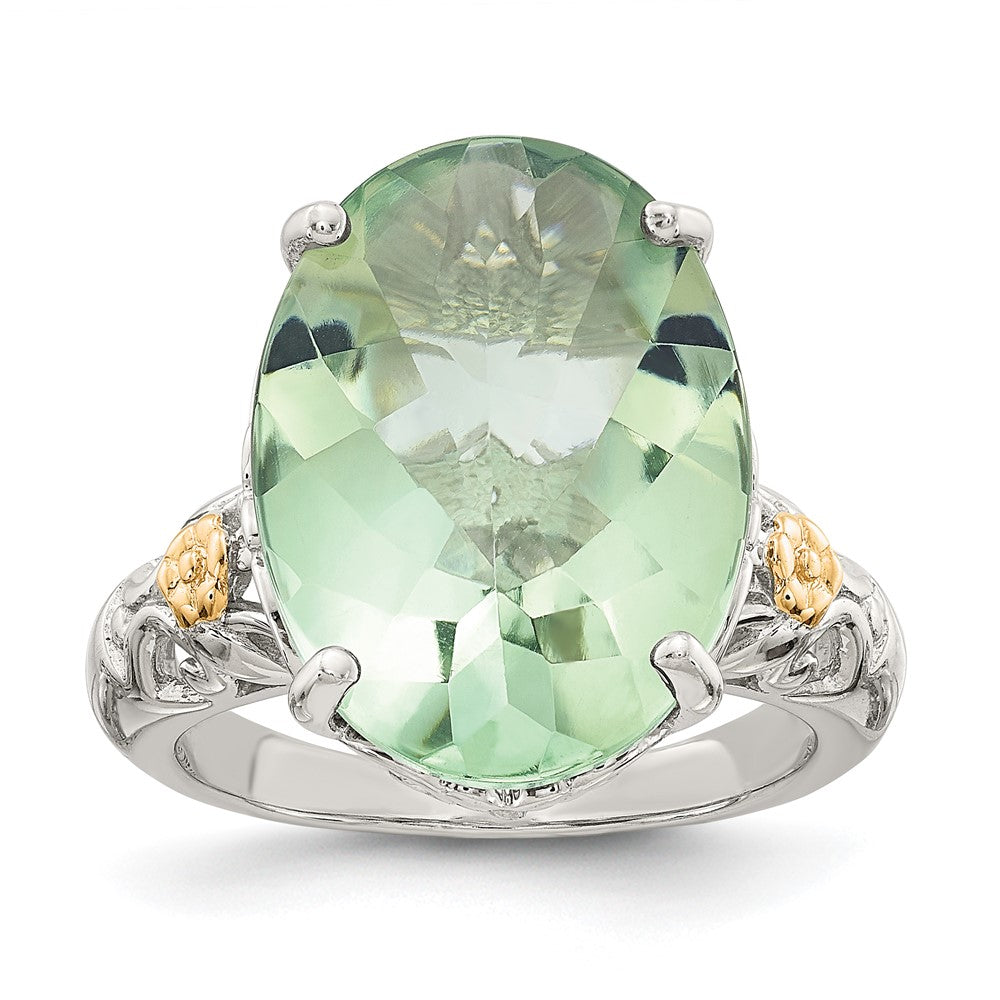 14K/silver Bicolor Shey Couture Sterlingsilber Rhodiniert mit 14K Akzente Oval Grün Quarz Ring