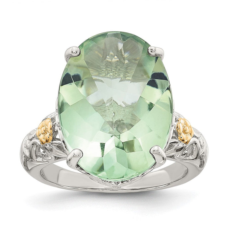 14K/silver Bicolor Shey Couture Sterlingsilber Rhodiniert mit 14K Akzente Oval Grün Quarz Ring
