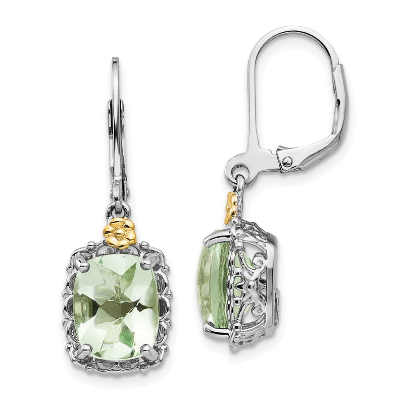 14K/silver Bicolor Shey Couture Sterlingsilber Rhodiniert mit 14K Akzente Kissen Grün Quarz Ohrhänger mit Brisur