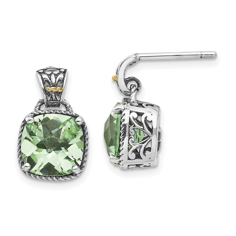 14K/silver Bicolor Shey Couture Sterlingsilber mit 14K Akzente Antikisiert Kissen Grün Quarz Stecker Ohrhänger
