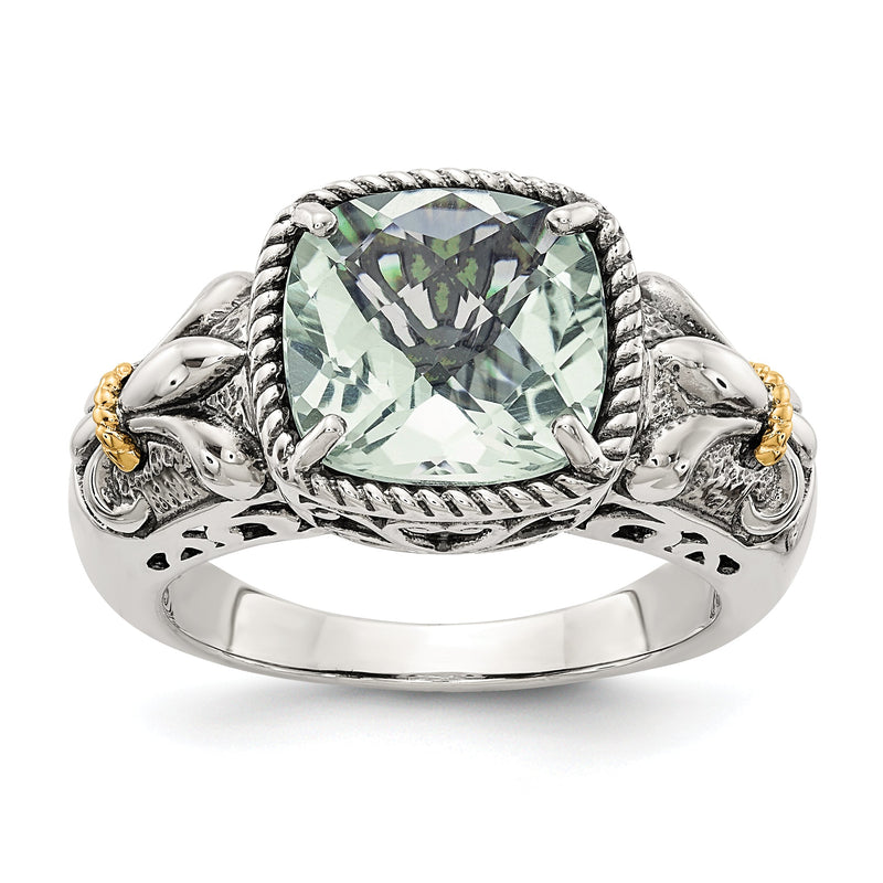 14K/silver Bicolor Shey Couture Sterlingsilber mit 14K Akzente Antikisiert Kissen Grün Quarz Ring