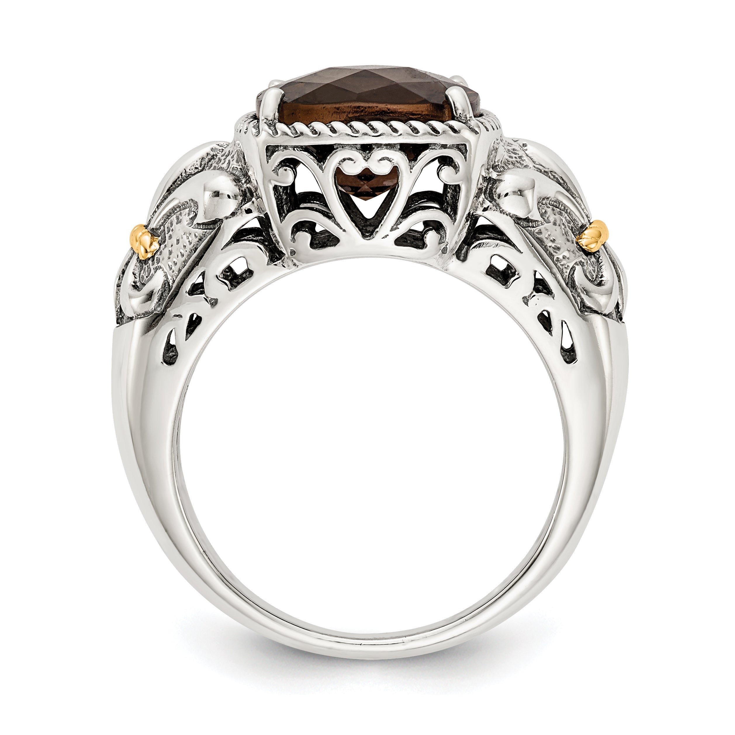 14K/silver Bicolor Shey Couture Sterlingsilber mit 14K Akzente Antikisiert Kissen Rauch Quarz Ring