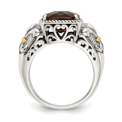 14K/silver Bicolor Shey Couture Sterlingsilber mit 14K Akzente Antikisiert Kissen Rauch Quarz Ring