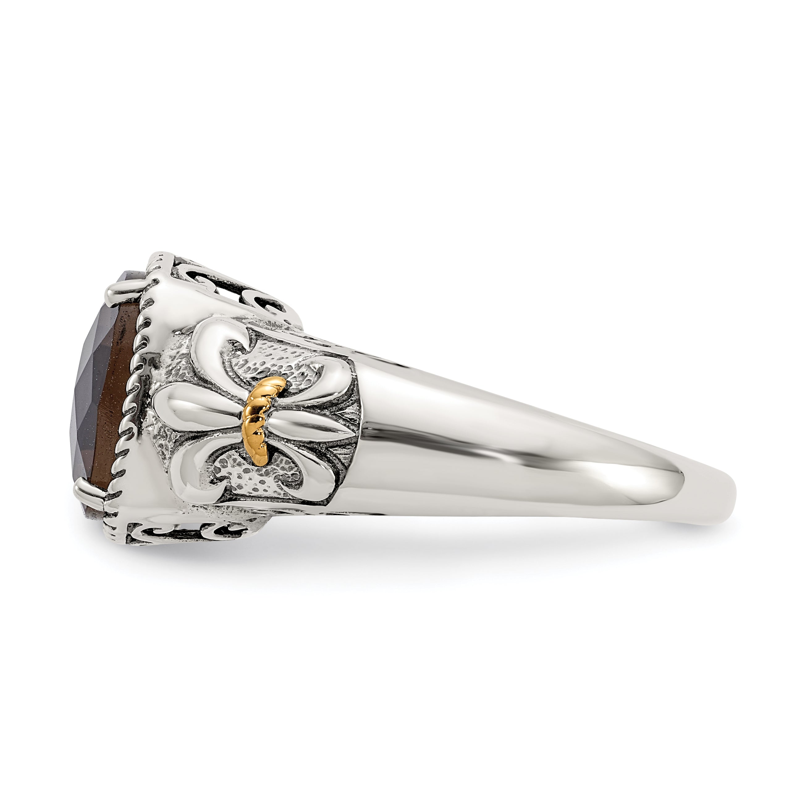 14K/silver Bicolor Shey Couture Sterlingsilber mit 14K Akzente Antikisiert Kissen Rauch Quarz Ring