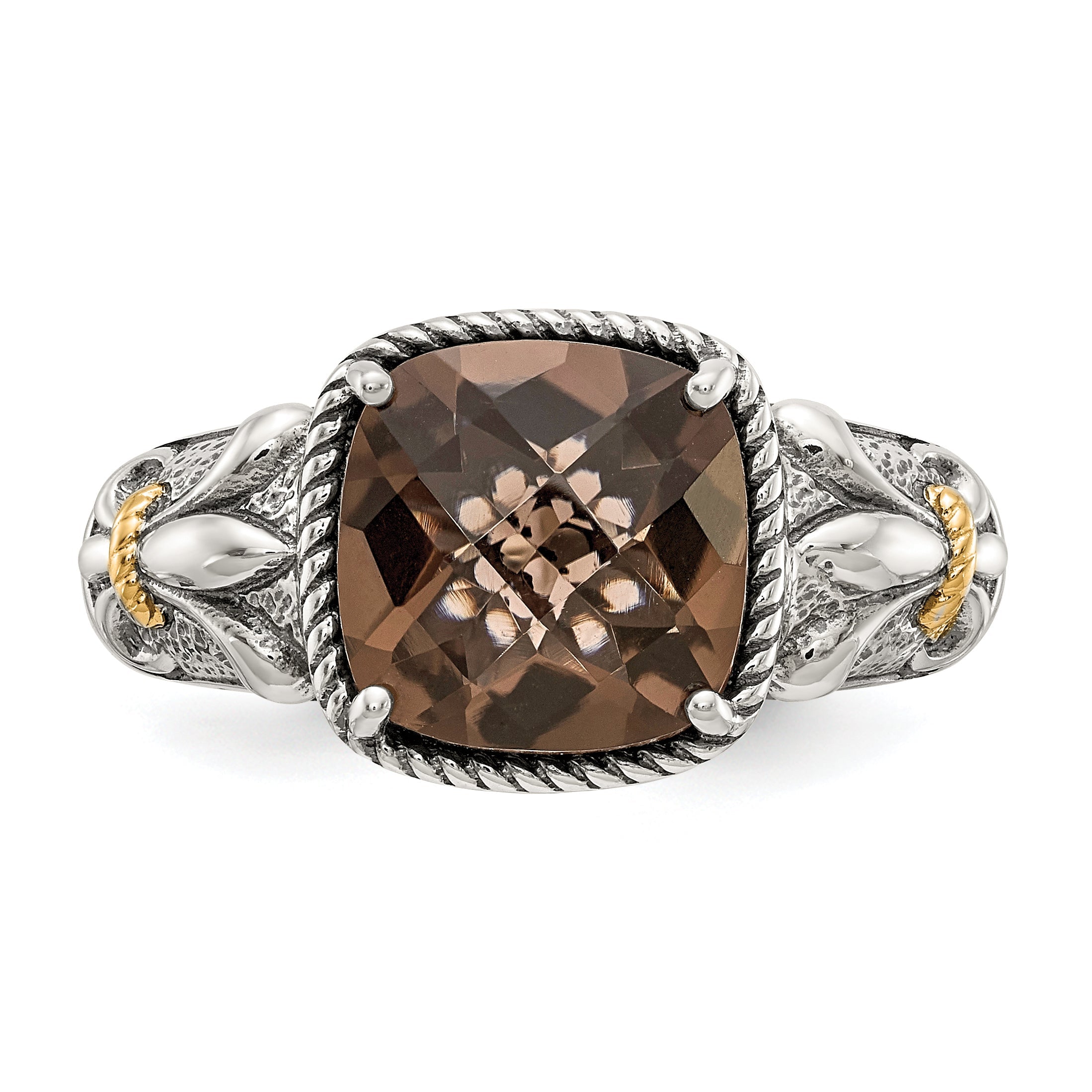 14K/silver Bicolor Shey Couture Sterlingsilber mit 14K Akzente Antikisiert Kissen Rauch Quarz Ring