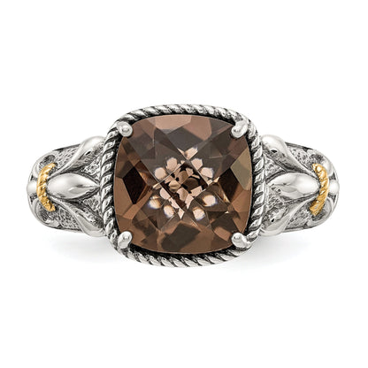 14K/silver Bicolor Shey Couture Sterlingsilber mit 14K Akzente Antikisiert Kissen Rauch Quarz Ring
