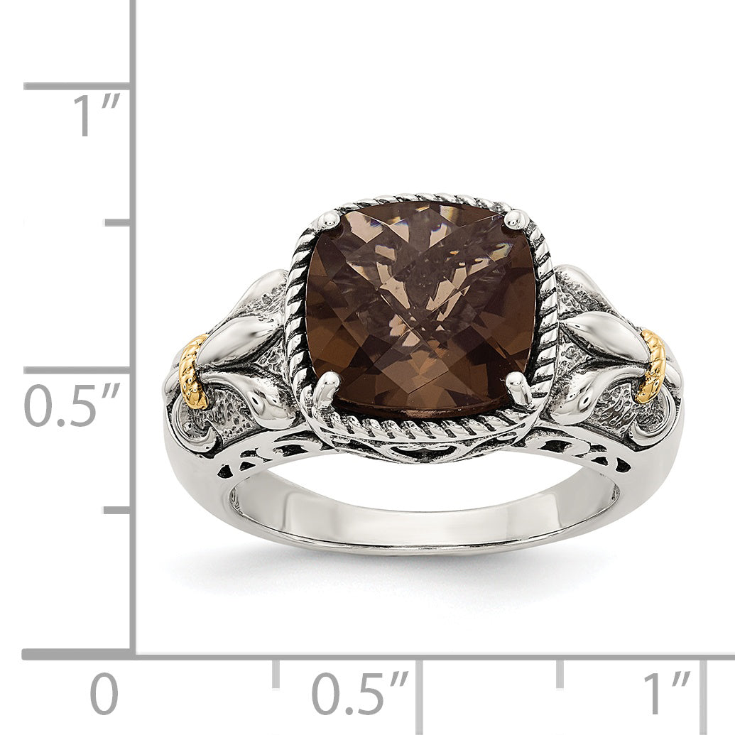 14K/silver Bicolor Shey Couture Sterlingsilber mit 14K Akzente Antikisiert Kissen Rauch Quarz Ring
