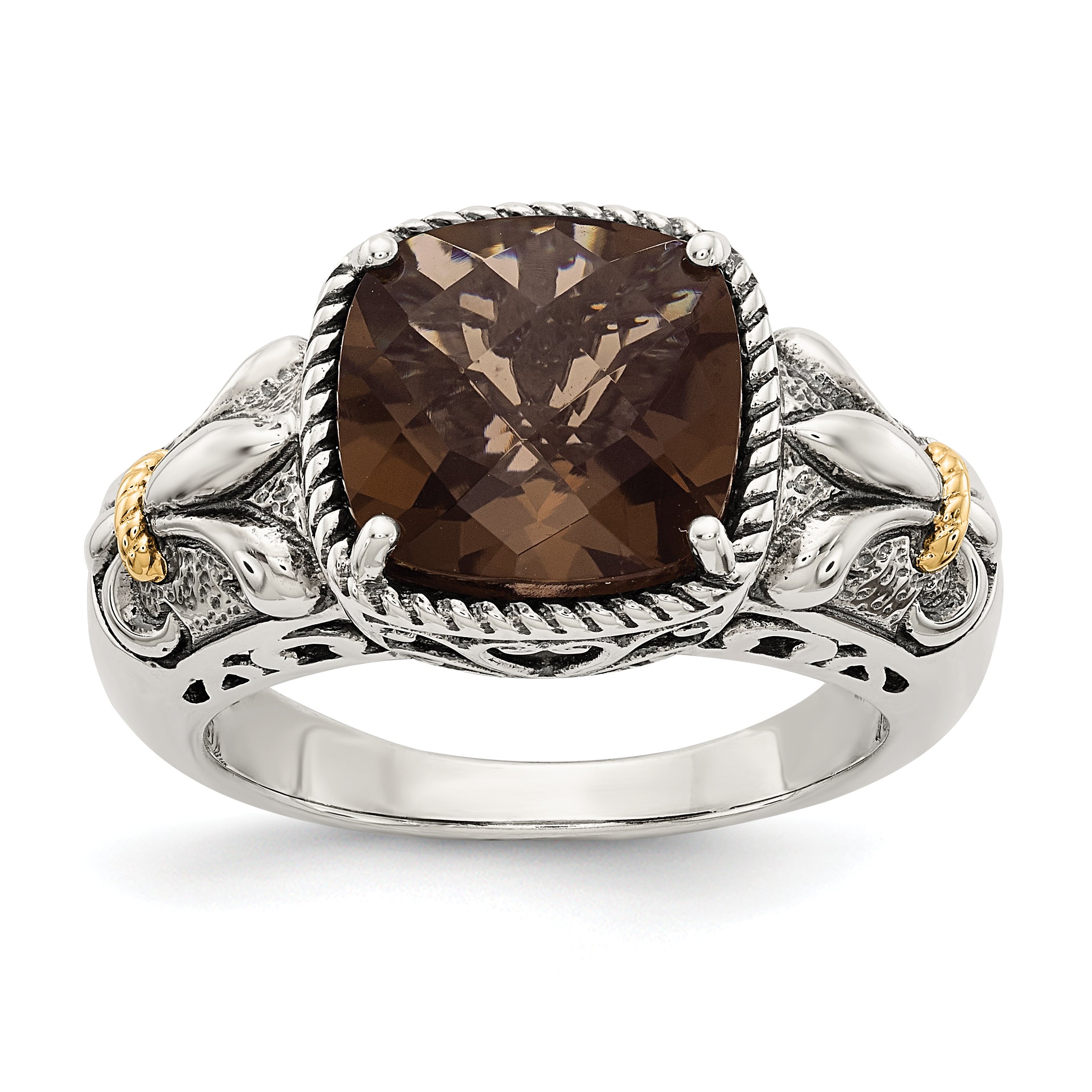 14K/silver Bicolor Shey Couture Sterlingsilber mit 14K Akzente Antikisiert Kissen Rauch Quarz Ring