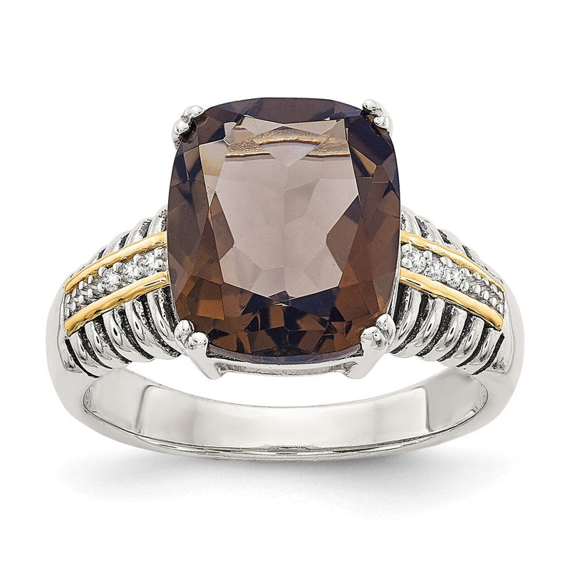 14K/silver Bicolor Shey Couture Sterlingsilber mit 14K Akzente Antikisiert Kissen Rauch Quarz und Diamant Ring