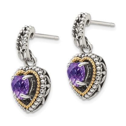 14K/silver Bicolor Shey Couture Sterlingsilber mit 14K Akzente Antikisiert Amethyst Herz Stecker Ohrhänger