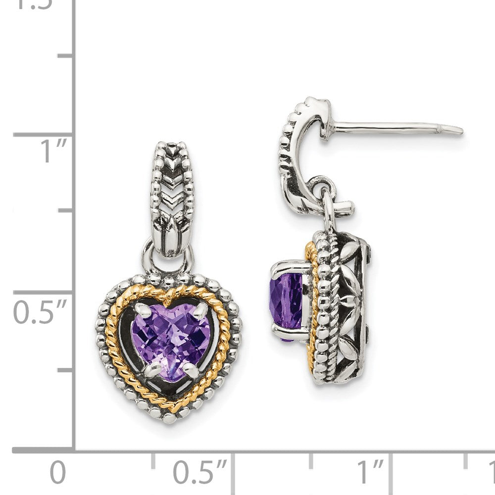14K/silver Bicolor Shey Couture Sterlingsilber mit 14K Akzente Antikisiert Amethyst Herz Stecker Ohrhänger