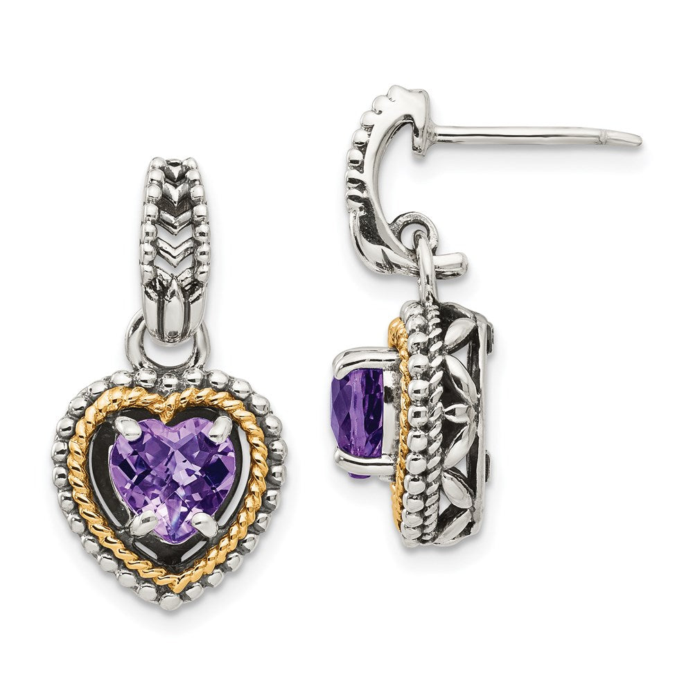 14K/silver Bicolor Shey Couture Sterlingsilber mit 14K Akzente Antikisiert Amethyst Herz Stecker Ohrhänger