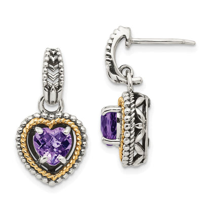 14K/silver Bicolor Shey Couture Sterlingsilber mit 14K Akzente Antikisiert Amethyst Herz Stecker Ohrhänger