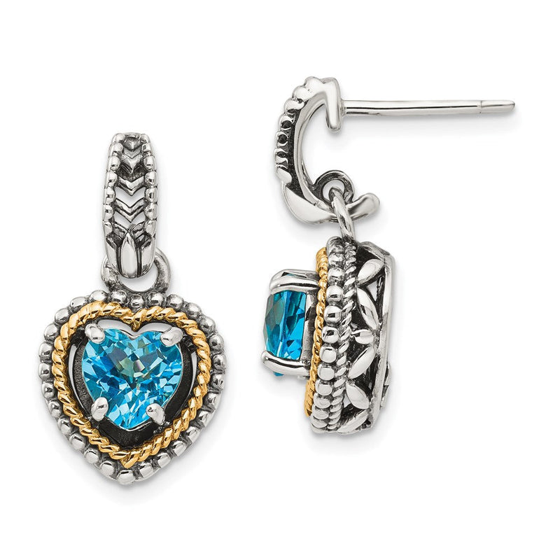 14K/silver Bicolor Shey Couture Sterlingsilber mit 14K Akzente Antikisiert Blautopas Herz Stecker Ohrhänger