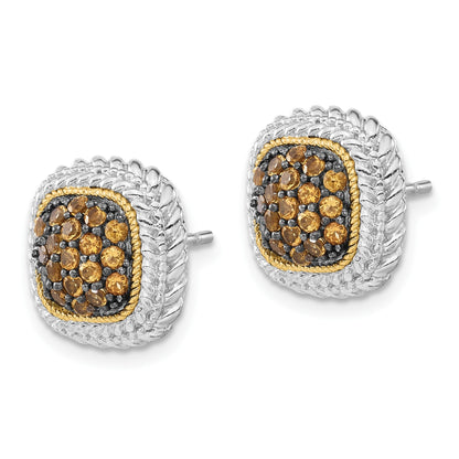 14K/silver Bicolor Sterlingsilber 14K und Schwarz Rhodium Citrin Ohrstecker