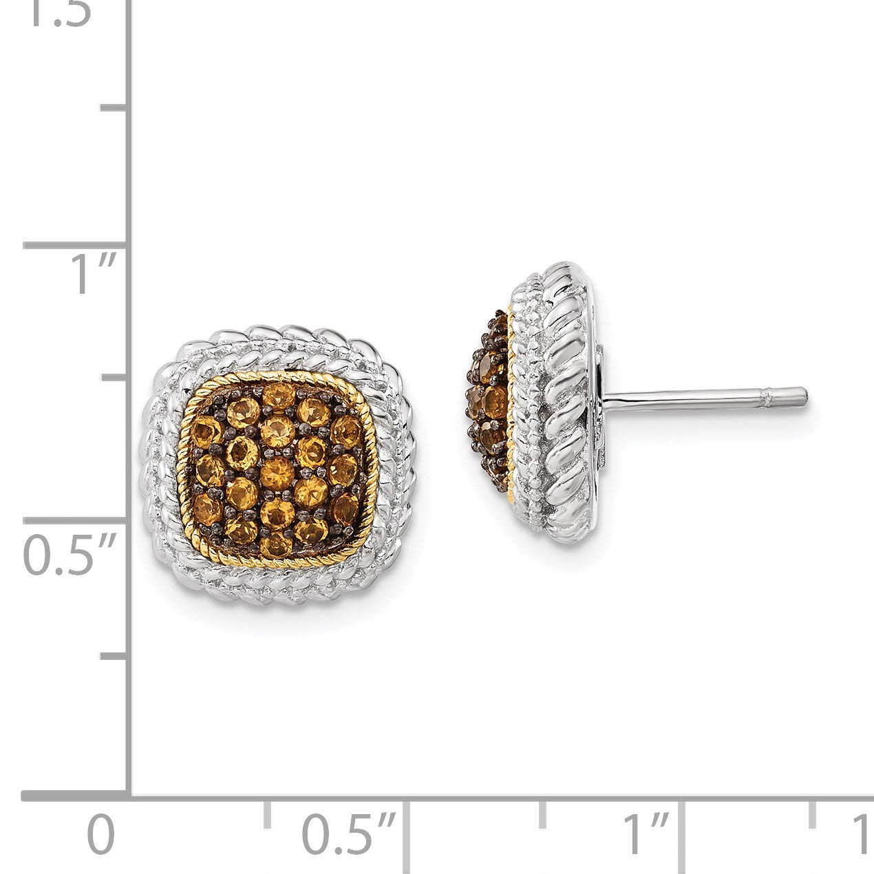 14K/silver Bicolor Sterlingsilber 14K und Schwarz Rhodium Citrin Ohrstecker