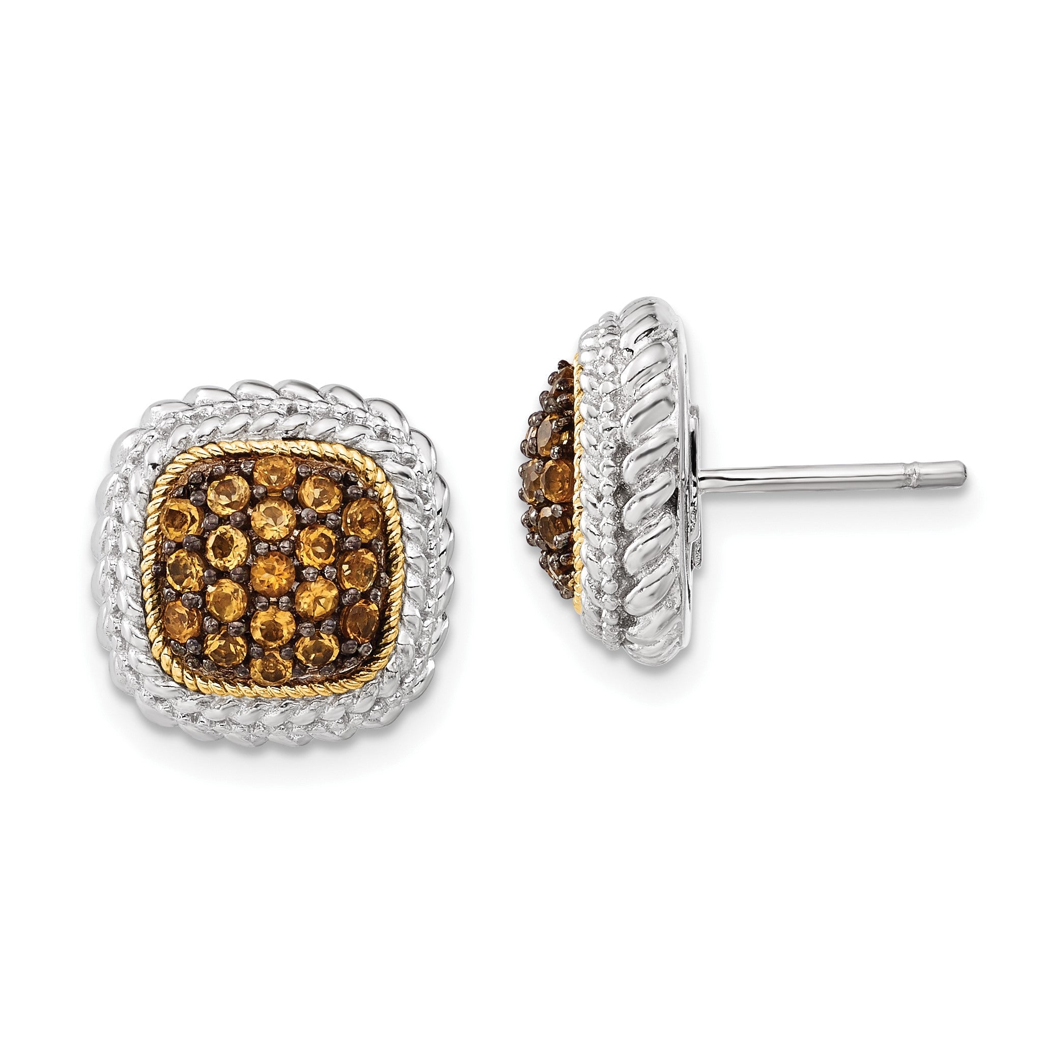 14K/silver Bicolor Sterlingsilber 14K und Schwarz Rhodium Citrin Ohrstecker