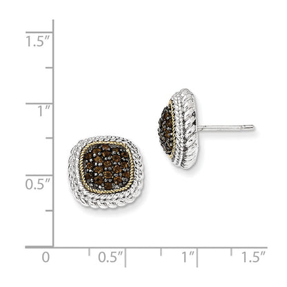 14K/silver Bicolor Sterlingsilber 14K und Schwarz Rhodium Rauch Quarz Ohrstecker