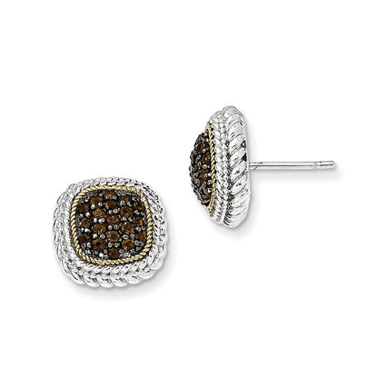 14K/silver Bicolor Sterlingsilber 14K und Schwarz Rhodium Rauch Quarz Ohrstecker