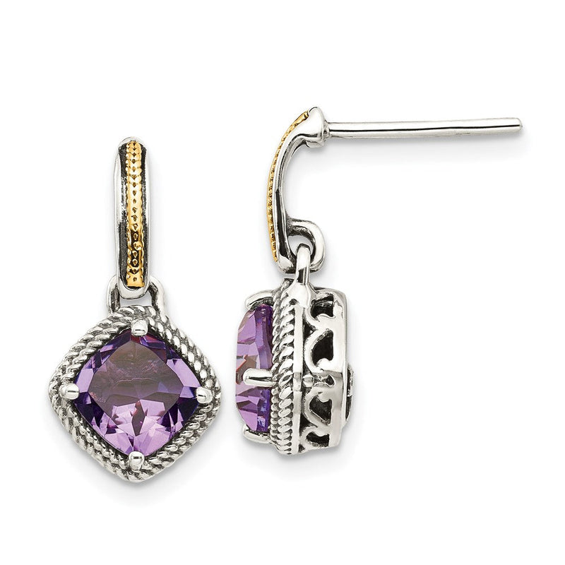 14K/silver Bicolor Shey Couture Sterlingsilber mit 14K Akzente Antikisiert Kissen Amethyst Stecker Ohrhänger