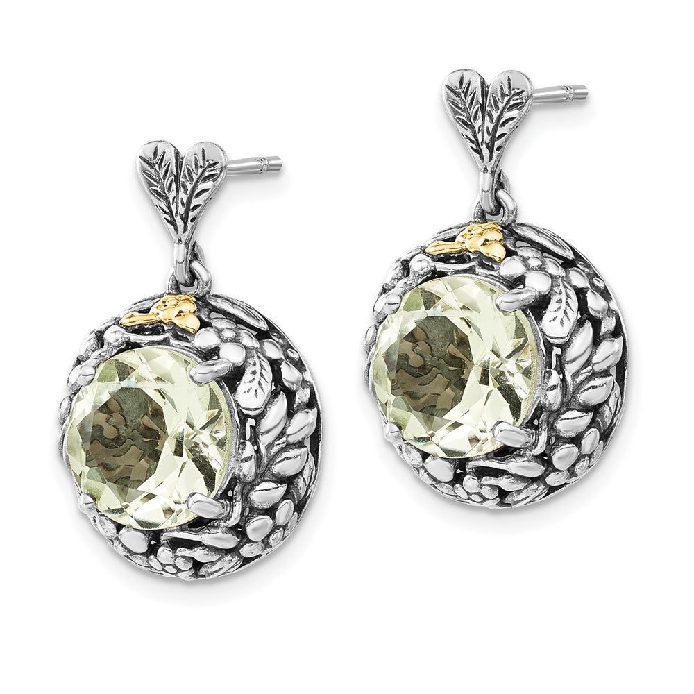 14K/silver Bicolor Sterlingsilber 14K Poliert & Antikisiert Grün Quarz Stecker Ohrhänger