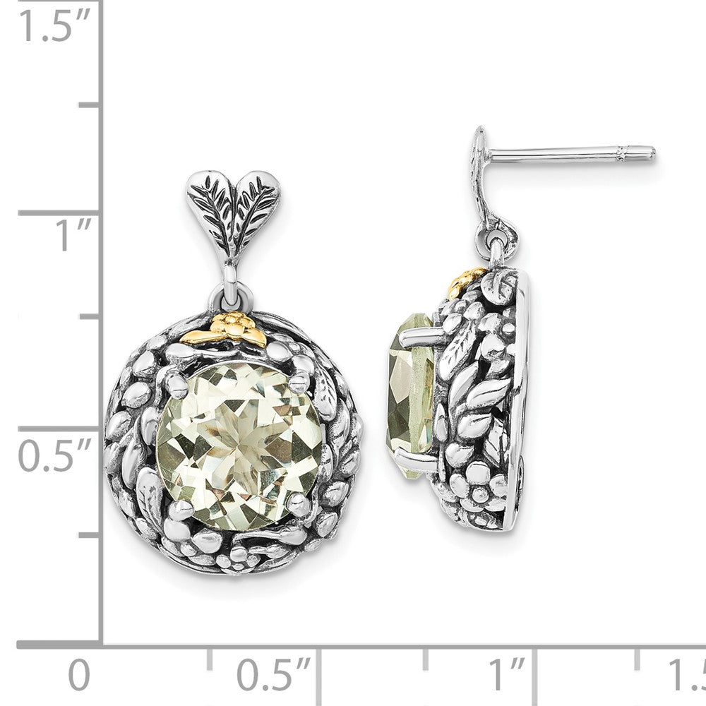 14K/silver Bicolor Sterlingsilber 14K Poliert & Antikisiert Grün Quarz Stecker Ohrhänger
