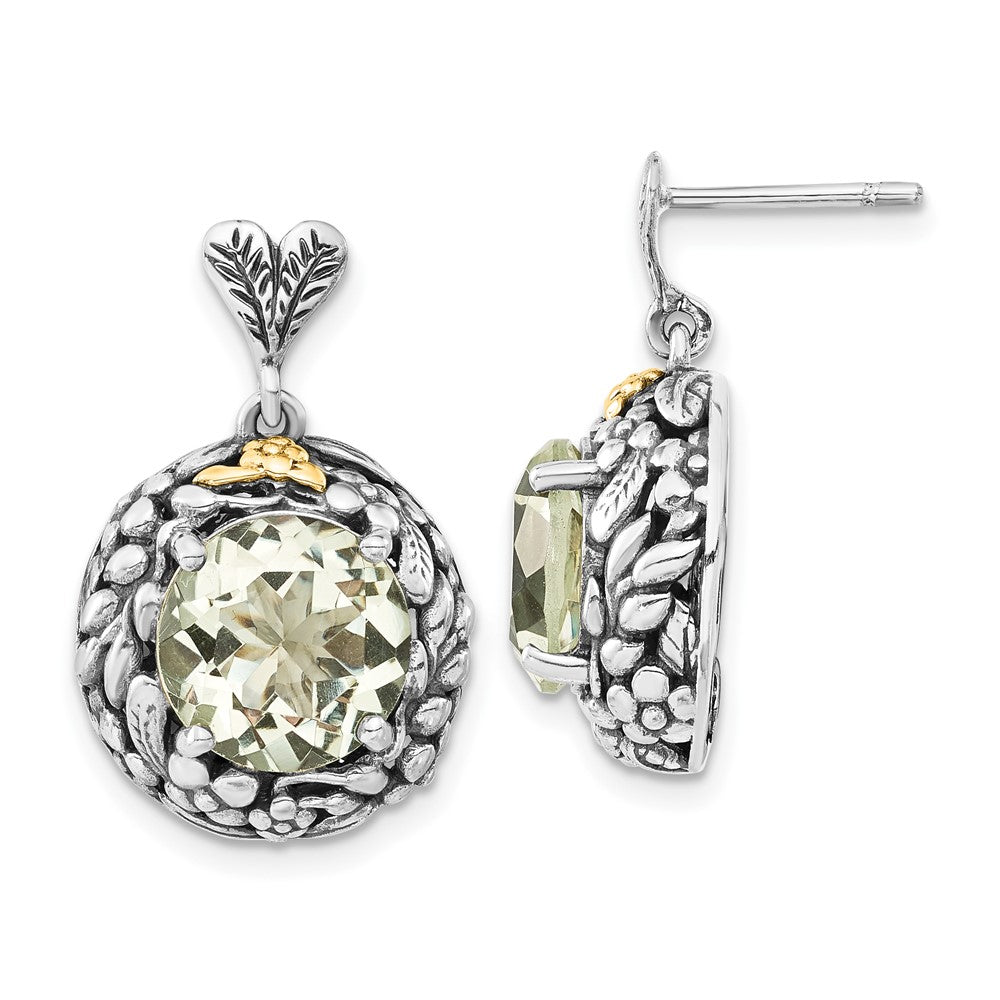 14K/silver Bicolor Sterlingsilber 14K Poliert & Antikisiert Grün Quarz Stecker Ohrhänger