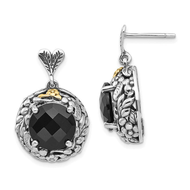14K/silver Bicolor Shey Couture Sterlingsilber mit 14K Akzente Antikisiert Schachbrett Schliff Schwarz Onyx Stecker Ohrhänger