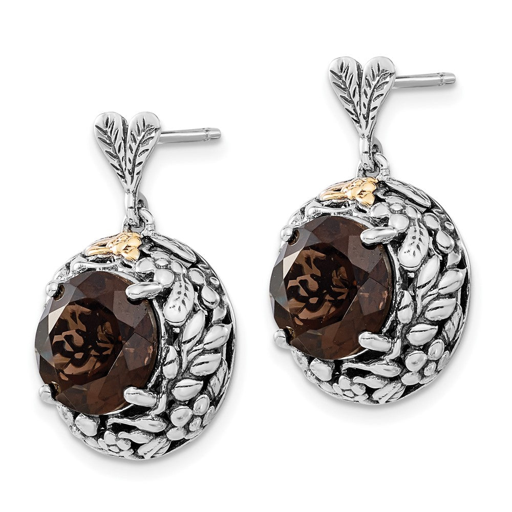 14K/silver Bicolor Sterlingsilber 14K Poliert & Antikisiert Rauch Quarz Stecker Ohrhänger