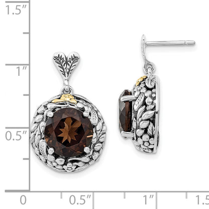 14K/silver Bicolor Sterlingsilber 14K Poliert & Antikisiert Rauch Quarz Stecker Ohrhänger