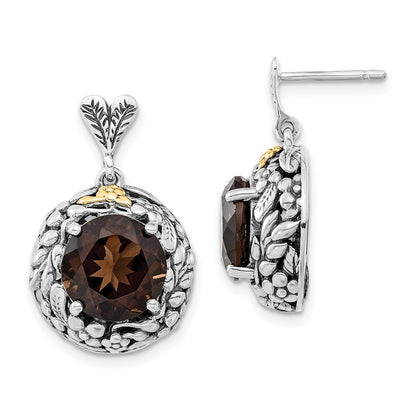 14K/silver Bicolor Sterlingsilber 14K Poliert & Antikisiert Rauch Quarz Stecker Ohrhänger