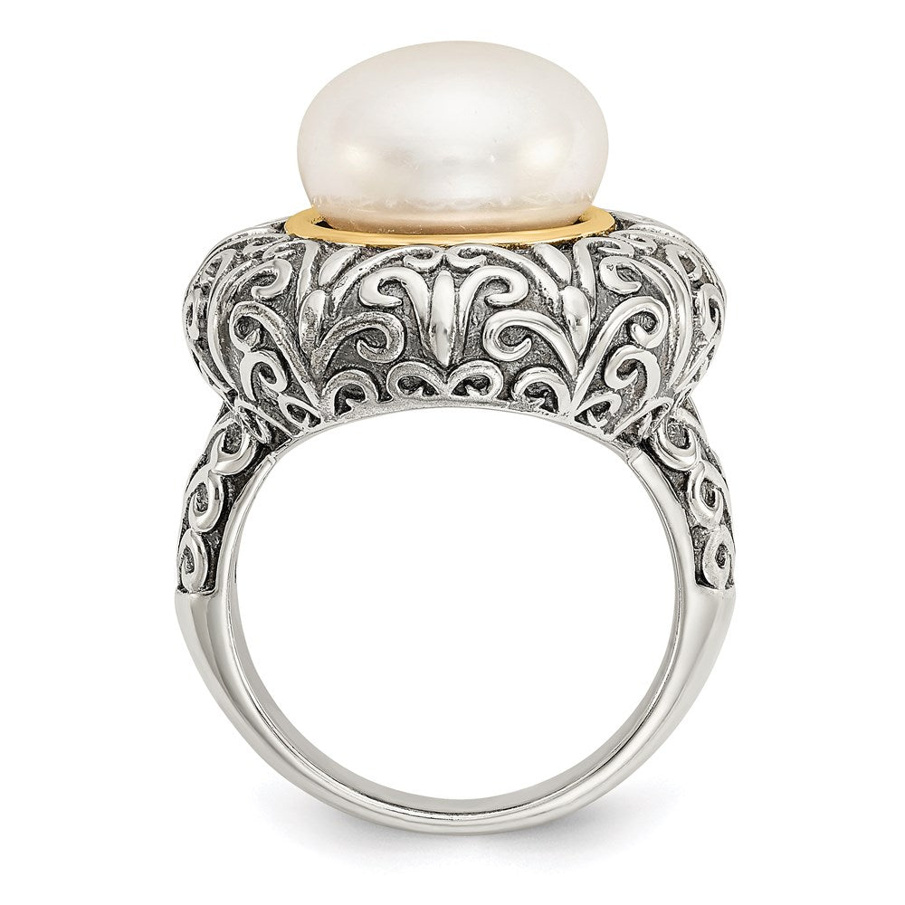 14K/silver Bicolor Sterlingsilber 14K 12mm Fw Zuchtperle Ring (size 7 Nur)