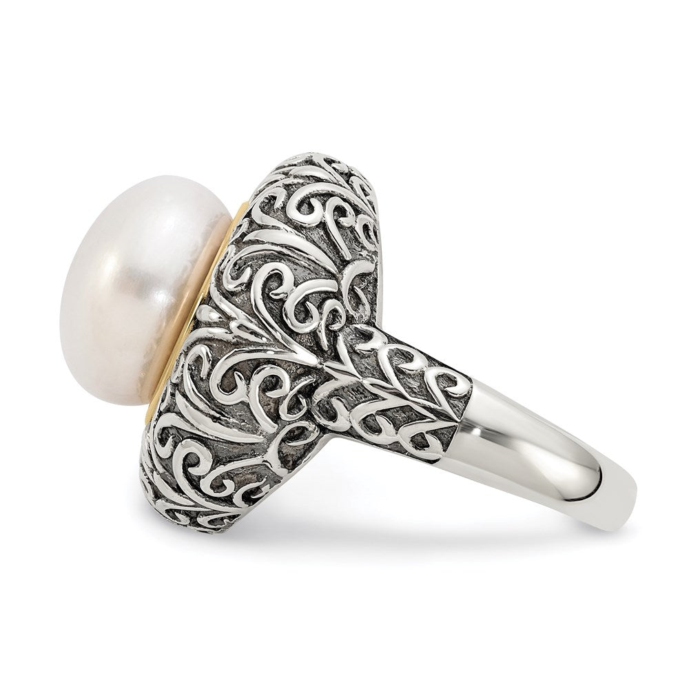 14K/silver Bicolor Sterlingsilber 14K 12mm Fw Zuchtperle Ring (size 7 Nur)