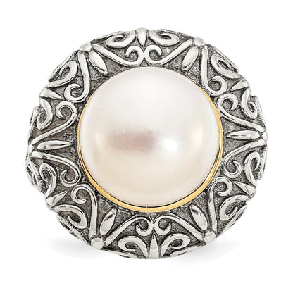 14K/silver Bicolor Sterlingsilber 14K 12mm Fw Zuchtperle Ring (size 7 Nur)