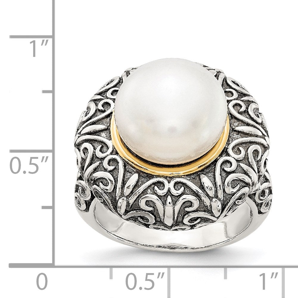 14K/silver Bicolor Sterlingsilber 14K 12mm Fw Zuchtperle Ring (size 7 Nur)
