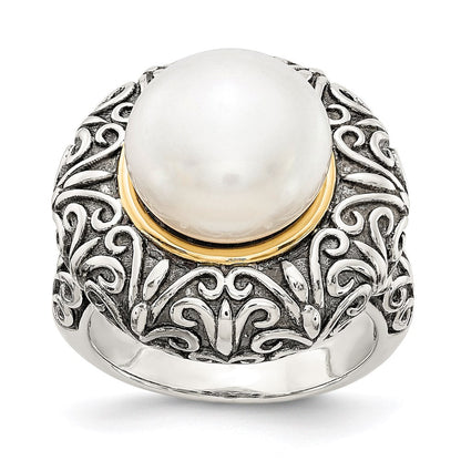 14K/silver Bicolor Sterlingsilber 14K 12mm Fw Zuchtperle Ring (size 7 Nur)