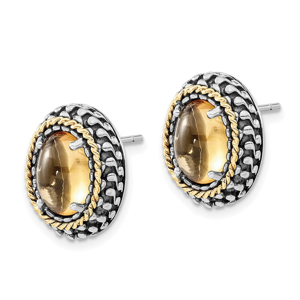 14K/silver Bicolor Sterlingsilber 14K Poliert & Antikisiert Oval Citrin Ohrstecker