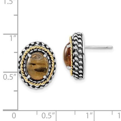 14K/silver Bicolor Sterlingsilber 14K Poliert & Antikisiert Oval Citrin Ohrstecker