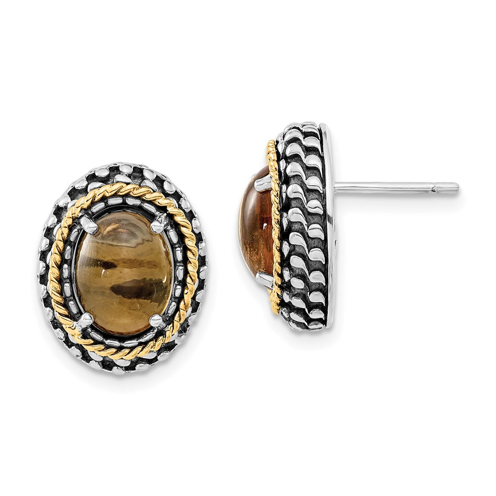 14K/silver Bicolor Sterlingsilber 14K Poliert & Antikisiert Oval Citrin Ohrstecker