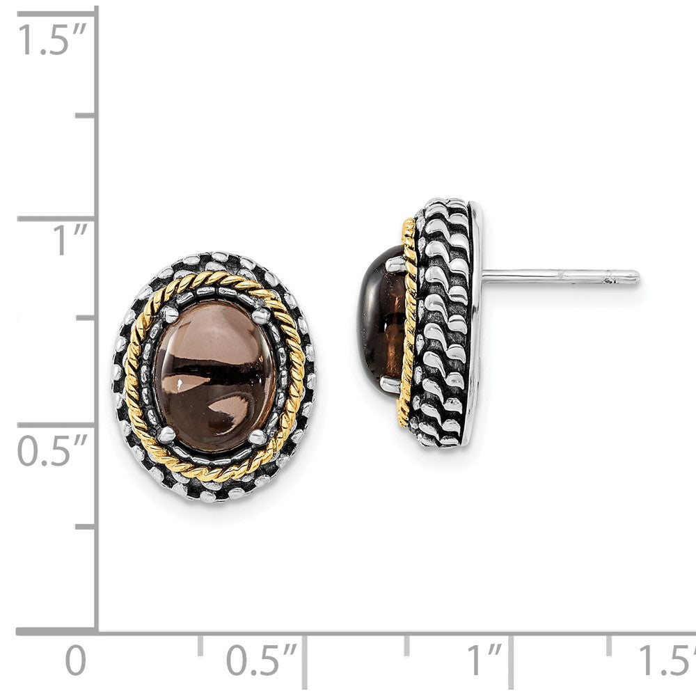 14K/silver Bicolor Sterlingsilber 14K Poliert & Antikisiert Oval Rauch Quarz Ohrstecker
