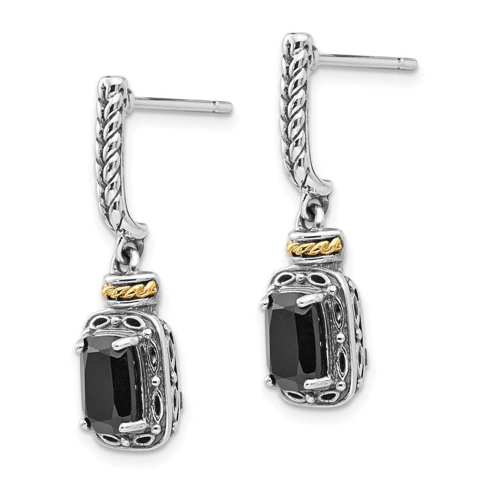 14K/silver Bicolor Shey Couture Sterlingsilber mit 14K Akzente Antikisiert Schwarz Onyx Stecker Ohrhänger