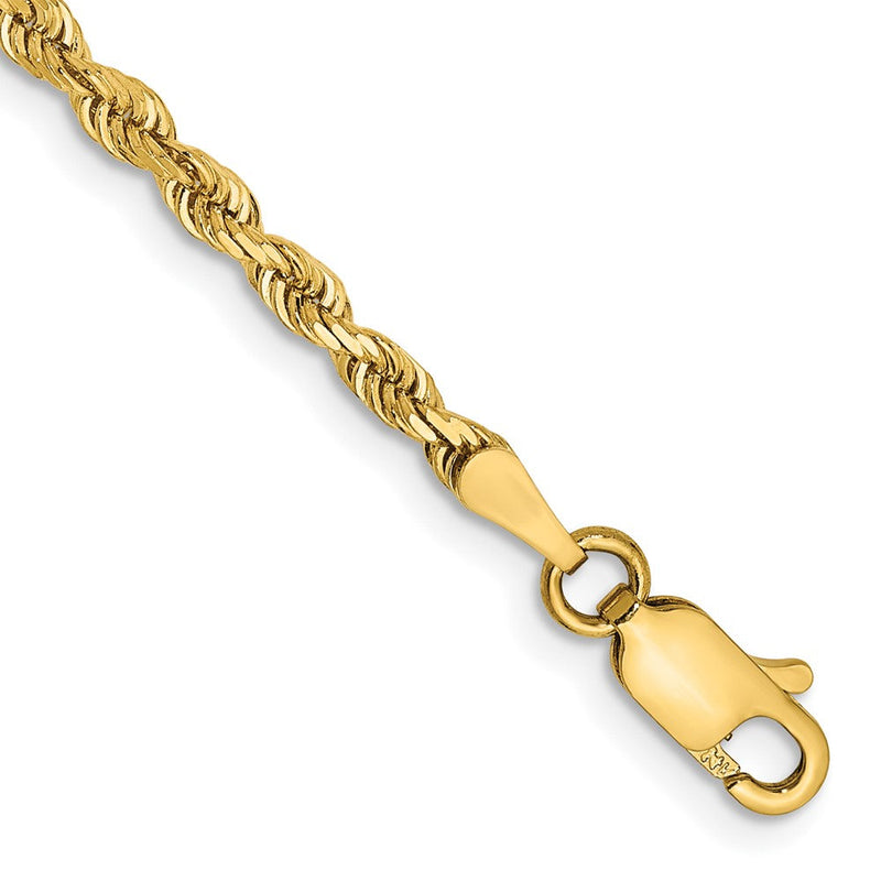 14K Gelbgold 2.75mm Diamantiert Vierfach Kordel Karabinerverschluss Kette Fußkettchen