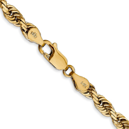 14K Gelbgold 4.5mm Diamantiert Vierfach Kordel Karabinerverschluss Halskette