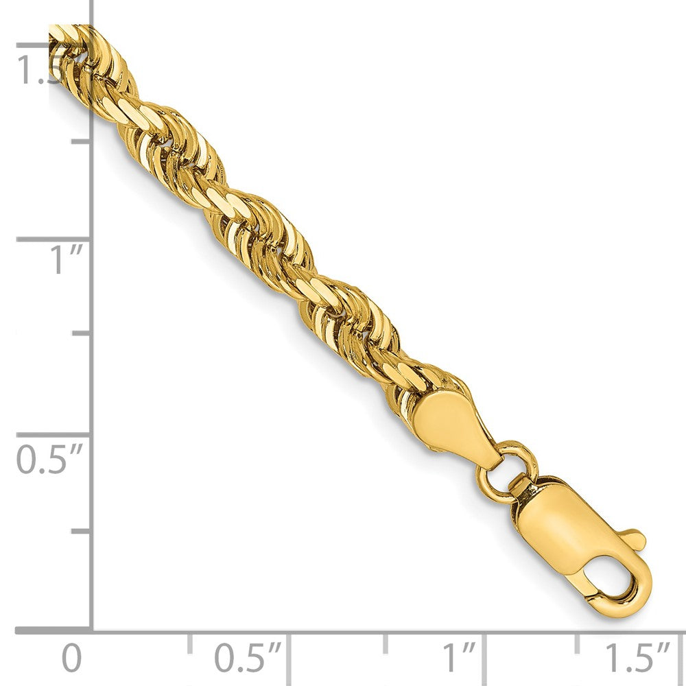 14K Gelbgold 4.5mm Diamantiert Vierfach Kordel Karabinerverschluss Gliederarmband