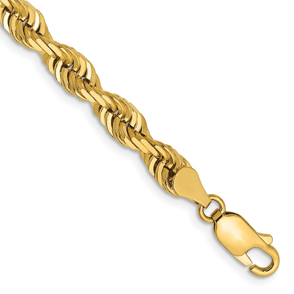 14K Gelbgold 5mm Diamantiert Vierfach Kordel Karabinerverschluss Gliederarmband